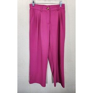 LILLUSORY Pink Trousers M Wide Leg Pleated High Waist Elastic Back Career Pants